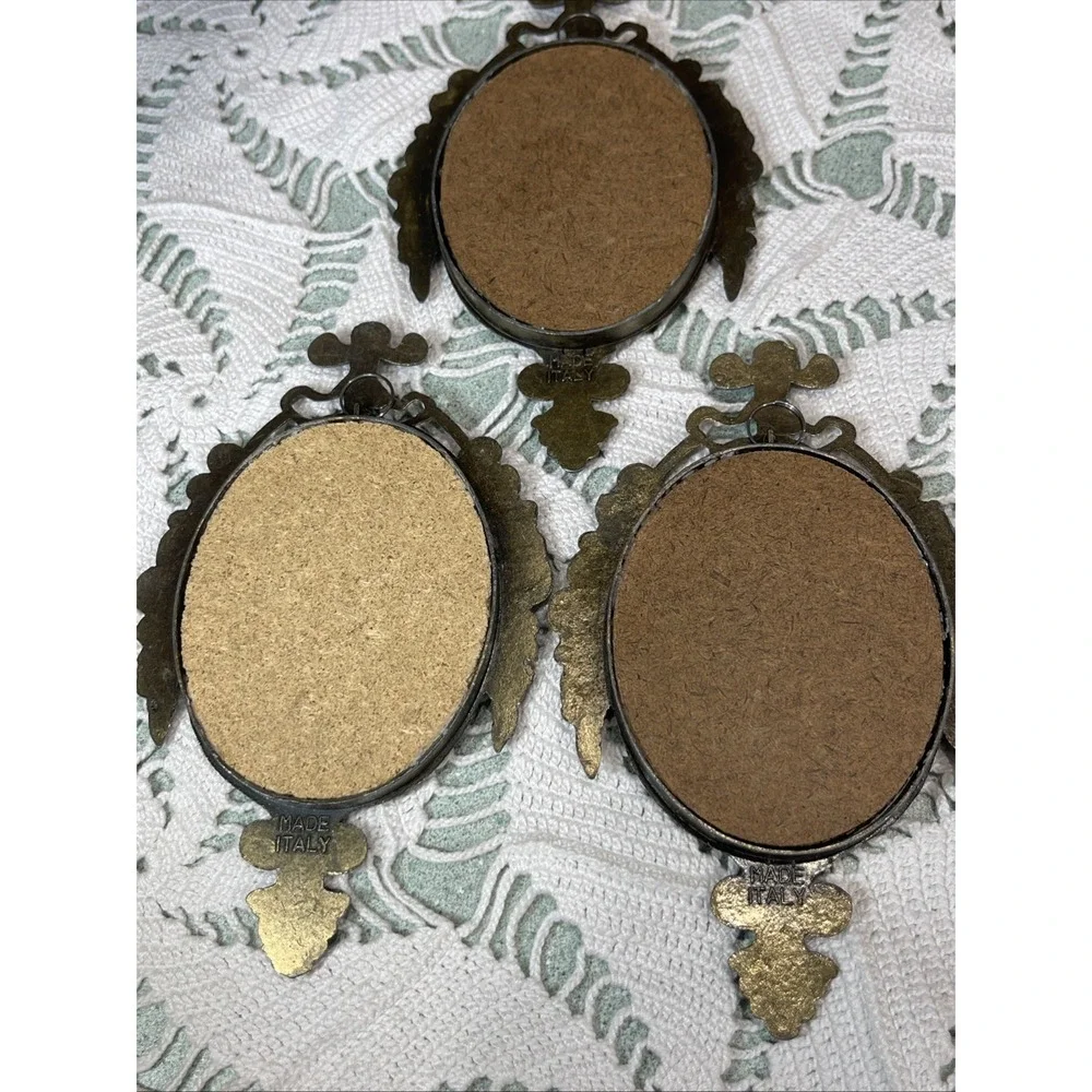 Vintage Victorian Brass Ornate Frames Floral Art and Mirrors Italy Set of 3